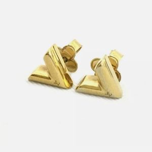 AUTH LOUIS VUITTON INITIAL V GOLD TONE EARRINGS